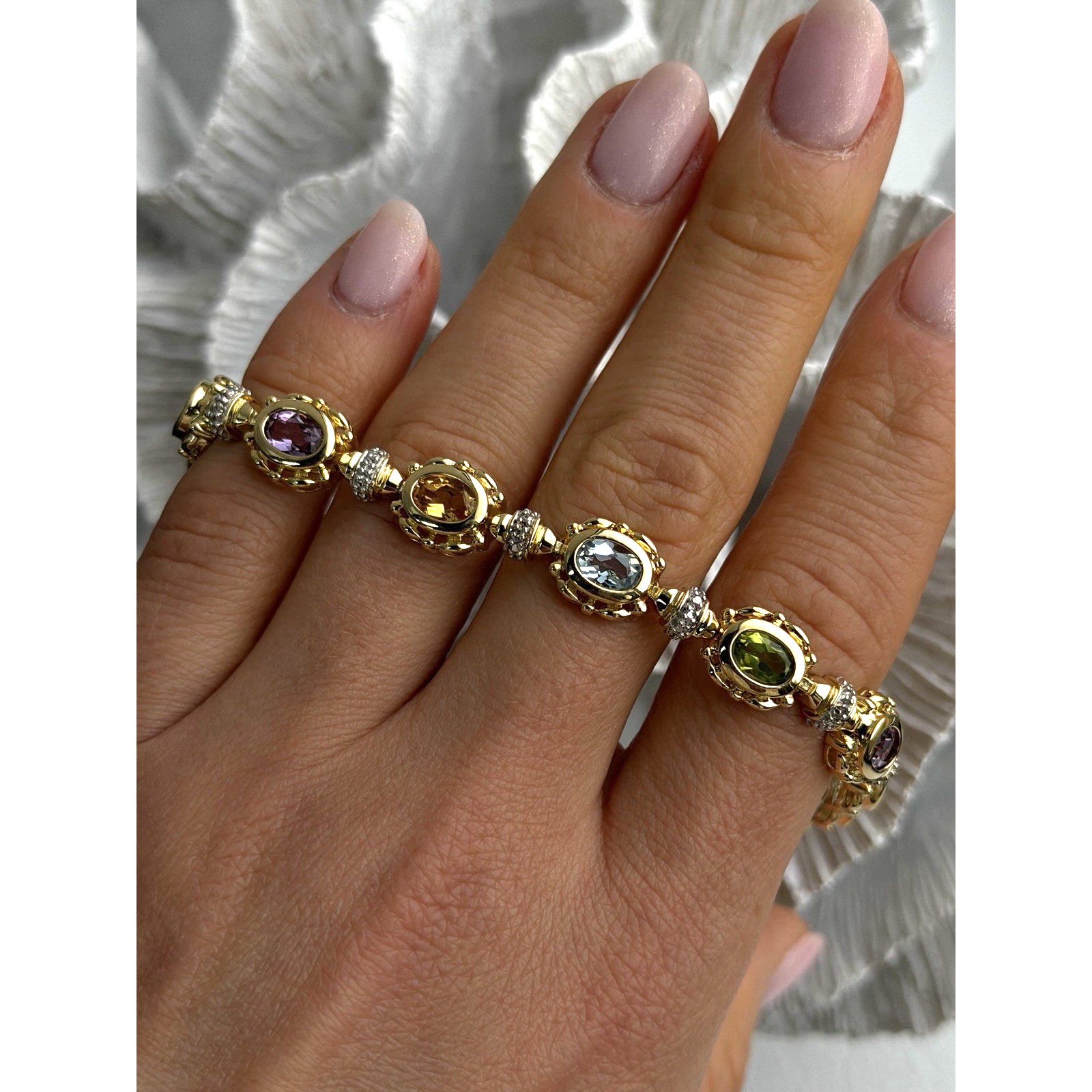 925 Sterling Silver Gold Plated Bracelet Topaz Citrine Amethyst Peridot 75 345$
